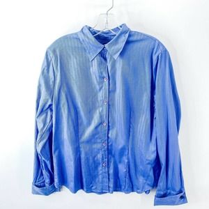 Vintage Ann Taylor Womens Blue Herringbone Button Front Shirt Top Size 16